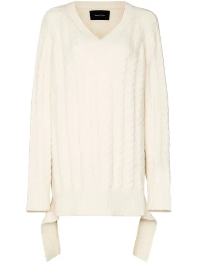 Simone Rocha Draped Hem Cable Knit Sweater In White