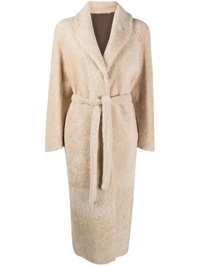 Simonetta Ravizza Shearling Double Breasted Coat In Neutrals