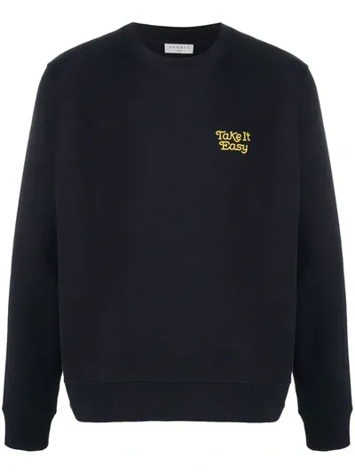 Sandro Easy Cotton Embroidered Sweatshirt In Blue