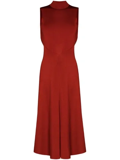 Victoria Beckham Cutout Draped Stretch-knit Turtleneck Midi Dress In Red