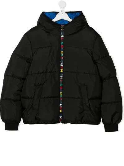 Little Marc Jacobs Teen Reversible Hooded Puffer Jacket In Black