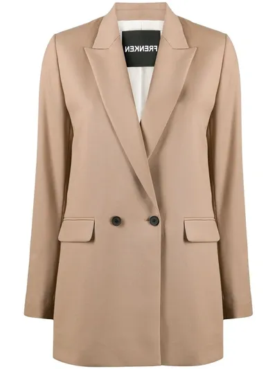 Frenken Double Breasted Blazer In Brown