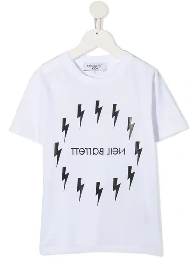 Neil Barrett Kids' Lightning Logo Print T-shirt In White