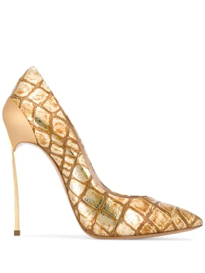 Casadei Blade Crocodile-print Pumps In Gold