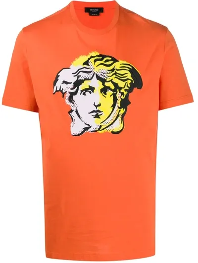 Versace Embroidered Medusa T-shirt In Orange