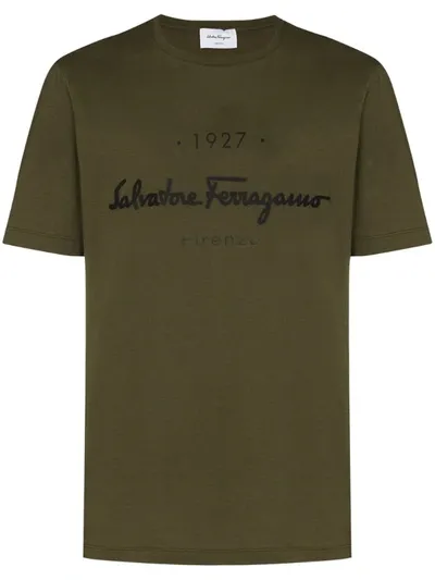 Ferragamo 1927 Logo Cotton T-shirt In Green