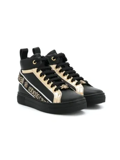 Roberto Cavalli Junior Kids' High-top Logo Tape Sneakers In Black