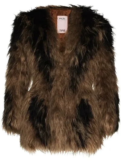 Miu Miu Shaggy Faux Fur Coat In Braun