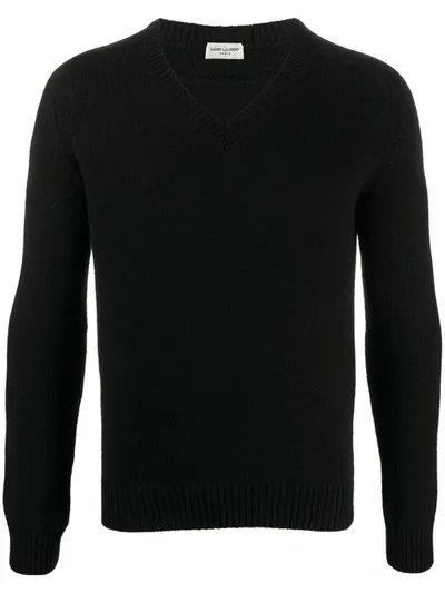 Saint Laurent V-neck Cashmere Sweater In Noir