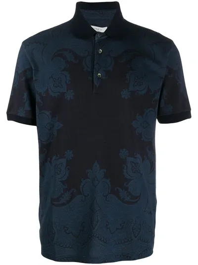 Etro Paisley-print Cotton Polo In Blue