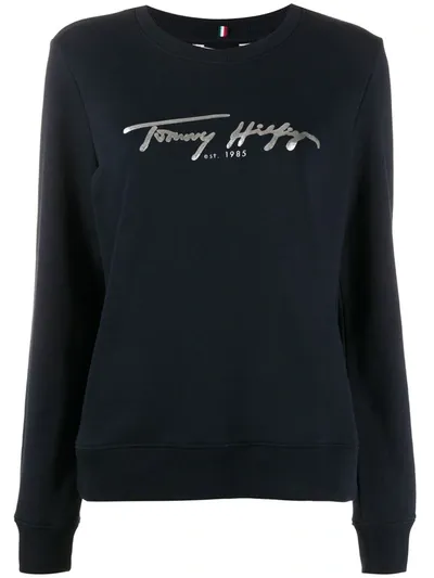 Tommy Hilfiger Foil Logo Jumper In Blue