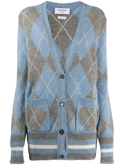 Thom Browne Classic Argyle Oversize Cardigan In Shetland Wool In Blue