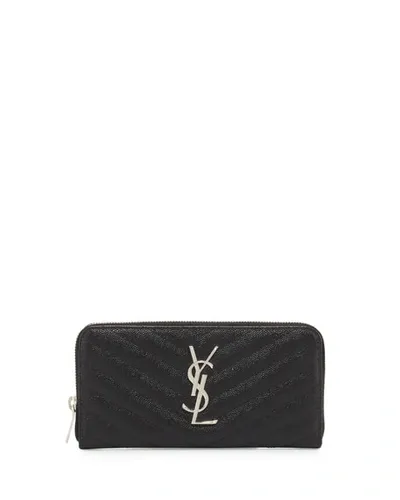 Saint Laurent Monogramme Grain De Poudre Zip-around Wallet In Black