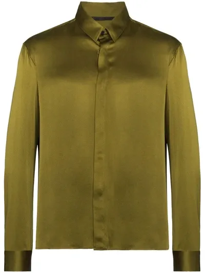 Haider Ackermann Olive Green Silk Button-down Shirt