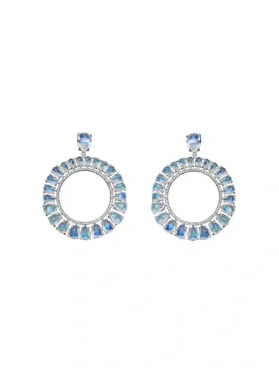 Nina Runsdorf 18kt White Gold Clair De Lune Moonstone And Diamond Frontal Hoops In Silver