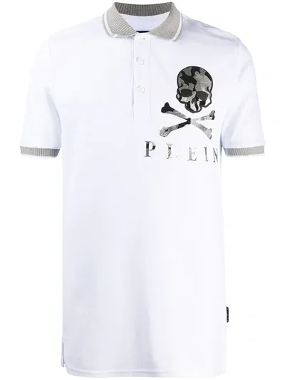 Philipp Plein Camouflage Skull-print Polo Shirt In White