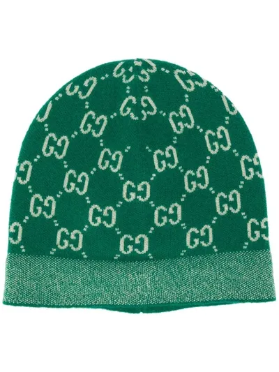 Gucci Teen Gg Logo-print Beanie In Green