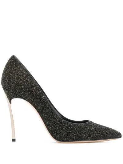 Casadei Pointed Glitter Detail Pumps In Black