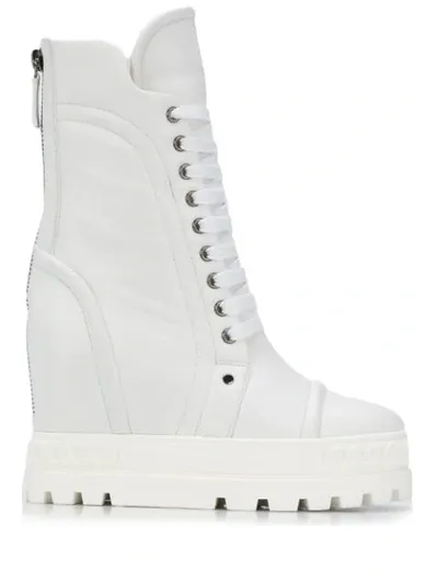 Casadei Lace Up Platform Boots In White