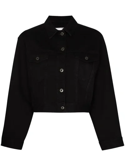 Valentino Vltn Logo-print Cropped Denim Jacket In Black