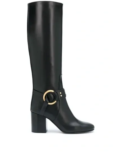 Chloé Calf-length Leather Boots In Black