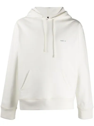 Oamc Square Patch Drawstring Hoodie In Neutrals