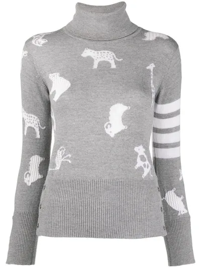 Thom Browne Multi-animal 4-bar Jumper In Grey