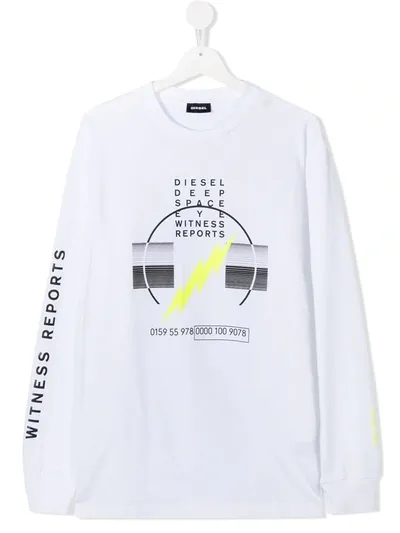 Diesel Teen Long-sleeved Logo T-shirt In White