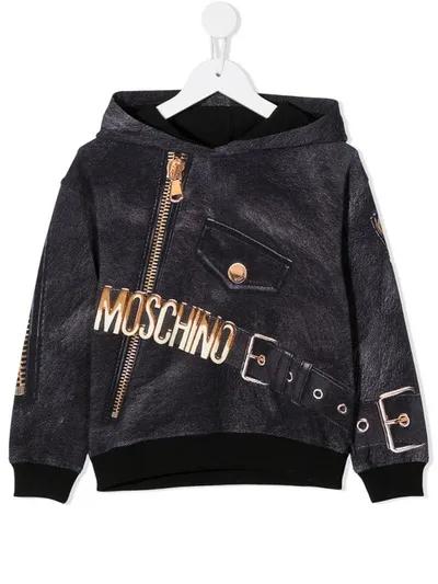 Moschino Kids' Logo Jacket Print Hoodie In Black