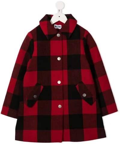 Moschino Kids' Plaid Print Coat In Black