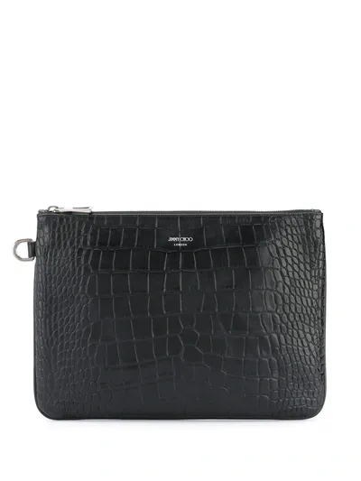 Jimmy Choo Derek Croco Print Clutch In Black