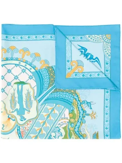 Pre-owned Hermes 2000s  Les Printemps De Thera Scarf In Blue