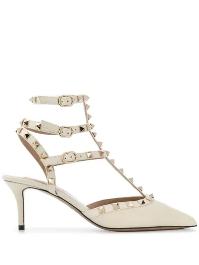 Valentino Garavani Rockstud Caged Leather Pumps In White