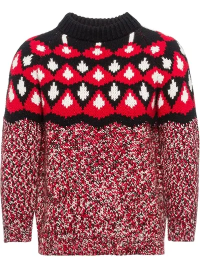 Prada Intarsia-motif Virgin Wool And Cashmere Sweater In Black - Red