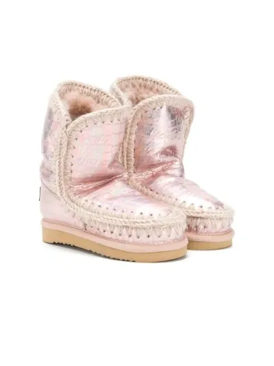 Mou Kids' Shearling Snow Boots In Pink