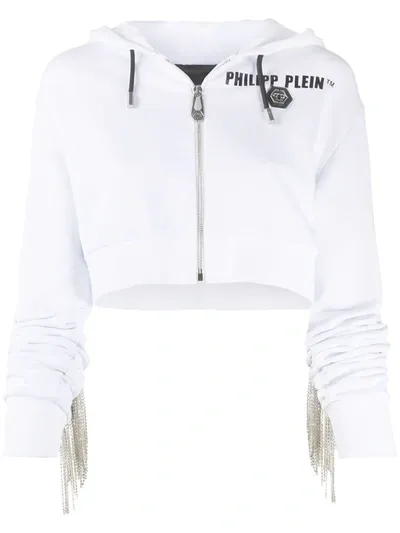 Philipp Plein Crystal-fringe Hoodie In White