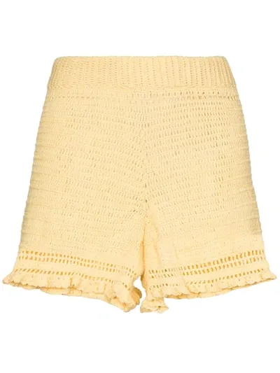 She Made Me Ruffled Crochet-knit Shorts In Yellow