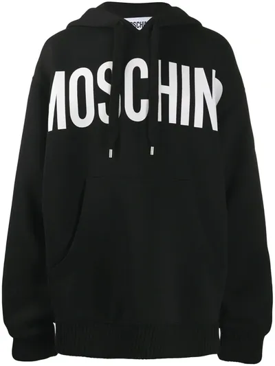 Moschino Logo Print Oversized Hoodie In Black