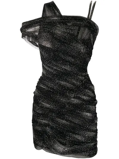 Philipp Plein Asymmetric Glitter Bodycon Dress In Black