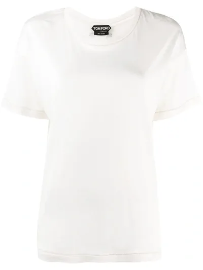 Tom Ford Scoop Neck Silk T-shirt In Neutrals