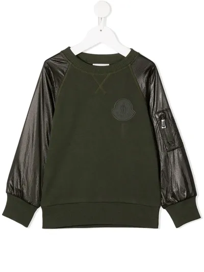 Moncler Teen Crew Neck Sweatshirt With Contrast Sleeves In Green