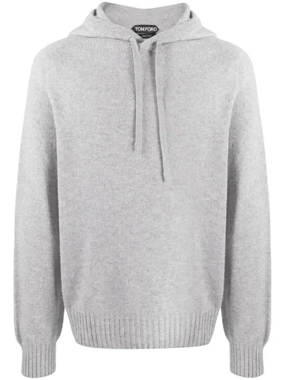 Tom Ford Cashmere Ribbed-edge Knitted Hoodie In Grey