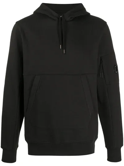 C.p. Company Lens Detail Cotton Hoodie In Black