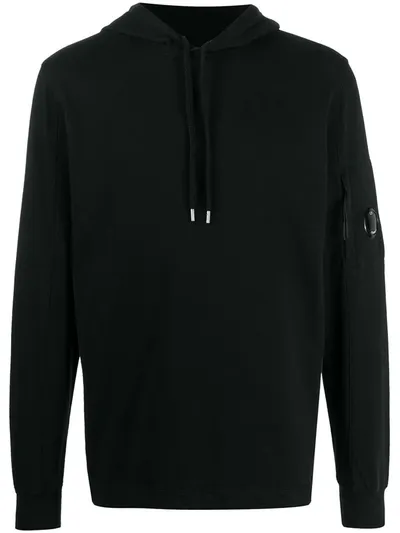 C.p. Company Lens Detail Cotton Hoodie In Black