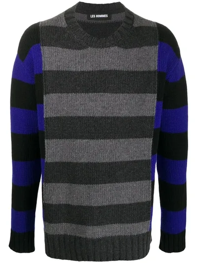 Les Hommes Contrast Striped Jumper In Blue