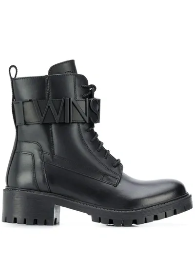 Twinset Logo Lettering Combat Boots In Black