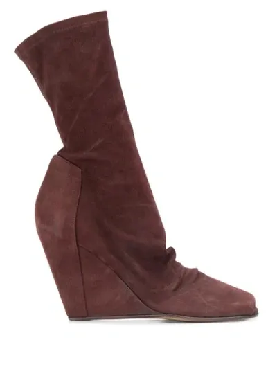 Rick Owens High Wedge Heel Boots In Purple