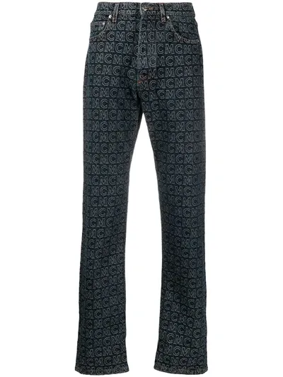 Mcm Logo Print Straight-leg Jeans In Blue