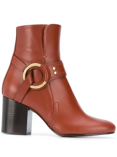 Chloé Ring Detail Ankle Boots In Brown