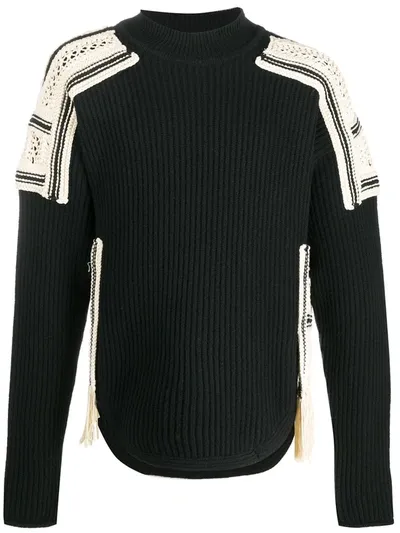 Jil Sander Knitted Crochet Panelled Jumper In Black